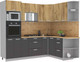 Миниатюра изображения товара Кухонный гарнитур Интерлиния Мила Лайт 1.68x2.4 правая (дуб золотой/антрацит/дуб бунратти)
