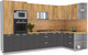 Миниатюра изображения товара Кухонный гарнитур Интерлиния Мила Лайт 1.68x3.4 правая (дуб золотой/антрацит/дуб бунратти)