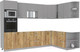 Миниатюра изображения товара Кухонный гарнитур Интерлиния Мила Лайт 1.88x3.0 правая без столешницы (серебристый/дуб золотой)