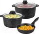 Миниатюра изображения товара Набор кухонной посуды Elan Gallery Гармония вкуса 120273+3 (черный мрамор)
