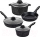Миниатюра изображения товара Набор кухонной посуды Elan Gallery 120135+4 (черный мрамор)