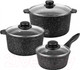 Миниатюра изображения товара Набор кастрюль Elan Gallery Гармония вкуса 120283+3 (черный мрамор)