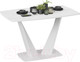 Миниатюра изображения товара Обеденный стол ТриЯ Фабио тип 1 раздвижной (белый матовый/стекло матовое белый мрамор)