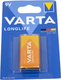 Миниатюра изображения товара Батарейка Varta Longlife 6LR61 9V BL1 / 4 122 101 411