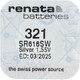 Миниатюра изображения товара Батарейка Renata SR321/SR616SW 1.55V 13mAh 6.8x1.6mm