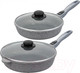 Миниатюра изображения товара Набор сковородок Elan Gallery Гармония вкуса +крышки / 120591+2 (4пр, серый мрамор)
