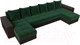 Миниатюра изображения товара Диван П-образный Лига Диванов Дубай полки слева (велюр зеленый/экокожа коричневый)