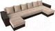 Миниатюра изображения товара Диван П-образный Лига Диванов Дубай полки слева (велюр бежевый/экокожа коричневый)