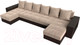 Миниатюра изображения товара Диван П-образный Лига Диванов Дубай полки справа (велюр бежевый/экокожа коричневый)