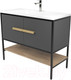 Миниатюра изображения товара Тумба под умывальник Дабер 007 Andrea Elen 100 / Т7.10А.2.4 (черный/серый/дуб канзас коричневый)