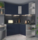 Миниатюра изображения товара Кухонный гарнитур Интерлиния Мила Матте 1.5x1.6 А правая (индиго/индиго глянец/кастилло темный)