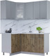 Миниатюра изображения товара Кухонный гарнитур Интерлиния Мила 12x16 (серебро/дуб веллингтон/белый гранит)