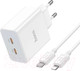 Миниатюра изображения товара Зарядное устройство сетевое Hoco C108A + кабель Type-C-Lightning / 6931474784445 (белый)