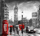 Миниатюра изображения товара Фотообои листовые ФабрикаФресок Живопись. Черно-белый Акварельный Лондон. БигБен / 1173270 (300x270)