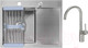 Миниатюра изображения товара Мойка кухонная со смесителем Saniteco 6550-L + Spike F9S07011 (сатин, с сифоном, дозатором и коландером)