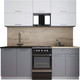 Миниатюра изображения товара Кухонный гарнитур Интерлиния Мила Gloss 50-20 (белый/серый/травертин серый)