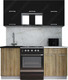 Миниатюра изображения товара Кухонный гарнитур Интерлиния Мила Gloss 60-17 (черный глянец/дуб вотан/травертин серый)