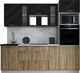 Миниатюра изображения товара Кухонный гарнитур Интерлиния Мила Gloss 2.3 (черный глянец/дуб вотан/травертин серый)
