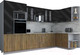 Миниатюра изображения товара Кухонный гарнитур Интерлиния Мила Gloss 1.68x3.4 правая (черный глянец/дуб вотан/травертин серый)
