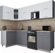 Миниатюра изображения товара Кухонный гарнитур Интерлиния Мила Gloss 50-12x25 (белый/серый/травертин серый)