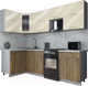 Миниатюра изображения товара Кухонный гарнитур Интерлиния Мила Gloss 50-12x25 (ваниль глянец/дуб вотан/травертин серый)