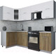 Миниатюра изображения товара Кухонный гарнитур Интерлиния Мила Gloss 50-12x26 (белый/дуб вотан/травертин серый)
