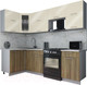 Миниатюра изображения товара Кухонный гарнитур Интерлиния Мила Gloss 50-12x26 (ваниль глянец/дуб вотан/травертин серый)
