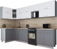 Миниатюра изображения товара Кухонный гарнитур Интерлиния Мила Gloss 50-12x30 (белый/серый/травертин серый)