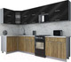 Миниатюра изображения товара Кухонный гарнитур Интерлиния Мила Gloss 50-12x30 (черный глянец/дуб вотан/травертин серый)