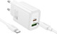 Миниатюра изображения товара Зарядное устройство сетевое Hoco N63 с кабелем Type-C-Type-C (белый)