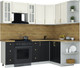 Миниатюра изображения товара Кухонный гарнитур Интерлиния Мила Шато 1.5x2.2 PR (белый/черный/дуб бунратти)