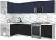 Миниатюра изображения товара Кухонный гарнитур Интерлиния Мила Матте 1.5x3.0 Б (индиго/черный/белый гранит)