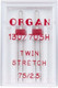 Миниатюра изображения товара Набор игл для бытовой швейной машины Organ 2-75/2.5 супер стрейч (двойные)