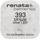 Миниатюра изображения товара Батарейка Renata SR393/SR48W BL-1 1.55V 10mAh 5.8x1.6mm