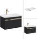Миниатюра изображения товара Тумба с умывальником Lauter Eva 69 (черный матовый/матовая золотая сталь/искусственный мрамор)
