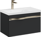 Миниатюра изображения товара Тумба с умывальником Lauter Eva 69 (черный матовый/матовая золотая сталь/искусственный мрамор)