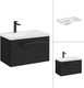 Миниатюра изображения товара Тумба с умывальником Lauter Eva 69 (черный матовый/матовая черная сталь/искусственный мрамор)
