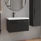 Миниатюра изображения товара Тумба с умывальником Lauter Eva 69 (черный матовый/матовая черная сталь/искусственный мрамор)