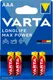 Миниатюра изображения товара Комплект батареек Varta Longlife Max Power AAА LR03 Alkaline / 4703101404 (4шт)