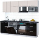 Миниатюра изображения товара Кухонный гарнитур Интерлиния Мила Gloss 2.4-ПМ2 (черный глянец/кашемир/кастилло темный)