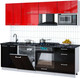 Миниатюра изображения товара Кухонный гарнитур Интерлиния Мила Gloss 2.4-ПМ2 (черный глянец/красный глянец/кастилло темный)