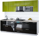 Миниатюра изображения товара Кухонный гарнитур Интерлиния Мила Gloss 2.6-ПМ2 (черный глянец/яблоко глянец/травертин серый)