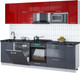 Миниатюра изображения товара Кухонный гарнитур Интерлиния Мила Gloss 2.6-ПМ2 (асфальт глянец/красный глянец/кастилло темный)