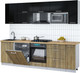 Миниатюра изображения товара Кухонный гарнитур Интерлиния Мила Gloss 2.6-ПМ2 (дуб вотан/черный глянец/дуб бунратти)