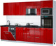 Миниатюра изображения товара Кухонный гарнитур Интерлиния Мила Gloss 2.9-ПМ3 (красный глянец/красный глянец/кастилло темный)