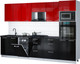 Миниатюра изображения товара Кухонный гарнитур Интерлиния Мила Gloss 3.05-ПМ3 (черный глянец/красный глянец/кастилло темный)