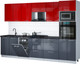 Миниатюра изображения товара Кухонный гарнитур Интерлиния Мила Gloss 3.05-ПМ3 (асфальт глянец/красный глянец/кастилло темный)