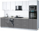 Миниатюра изображения товара Кухонный гарнитур Интерлиния Мила Gloss 3.05-ПМ3 (серый/белый/опал светлый)