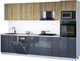 Миниатюра изображения товара Кухонный гарнитур Интерлиния Мила Gloss 3.2-ПМ3 (асфальт глянец/дуб вотан/серый каспий)