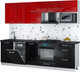 Миниатюра изображения товара Кухонный гарнитур Интерлиния Мила Gloss 2.6-ПМ4 (черный глянец/красный глянец/кастилло темный)